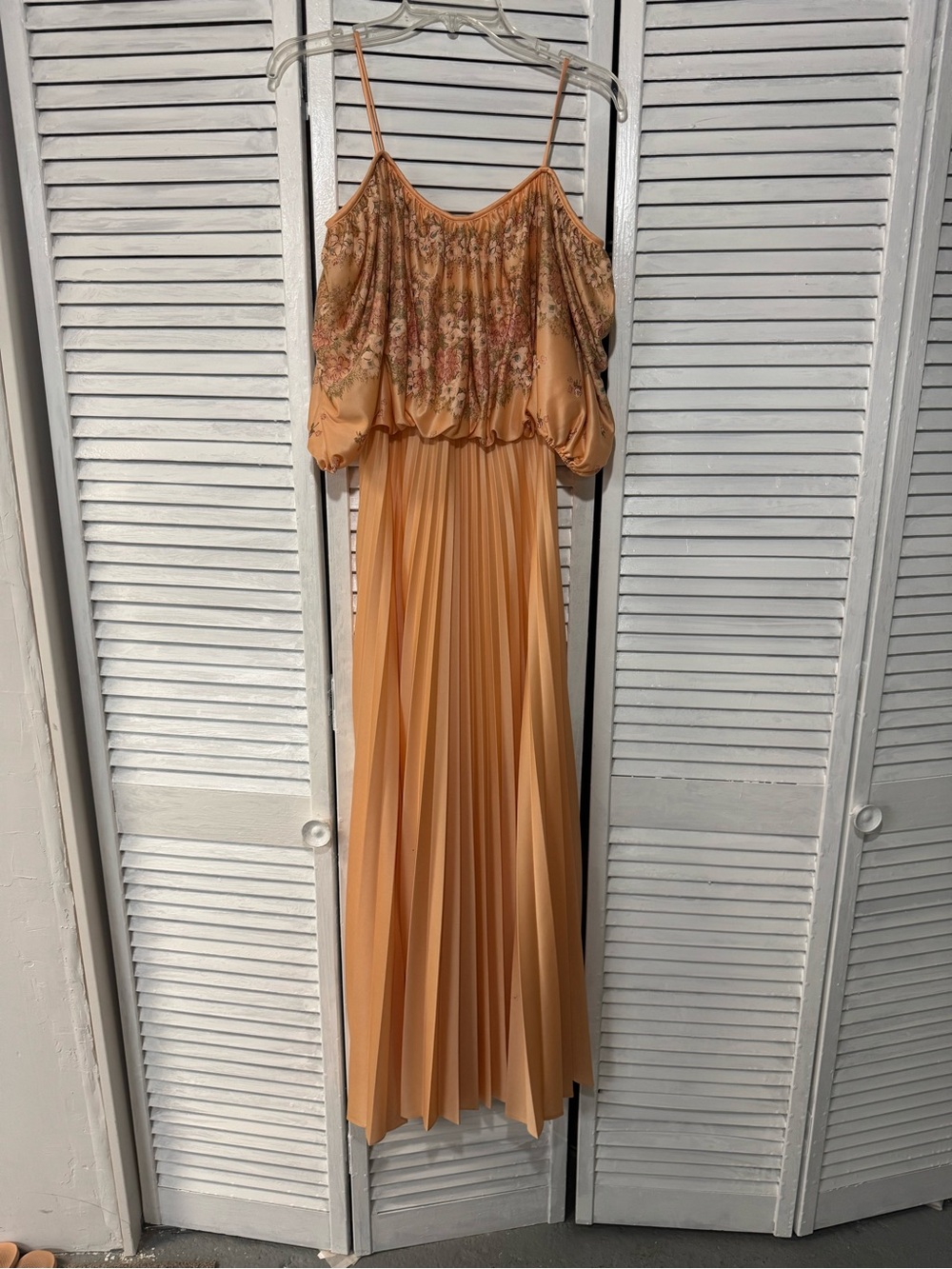 jcpenney Peach Floral Blouson Pleated Maxi Dress